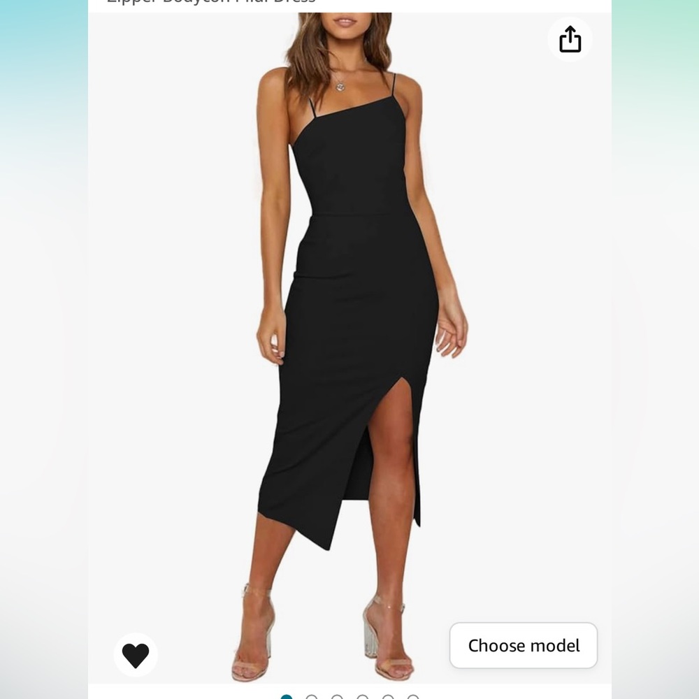 Women's Spaghetti Straps Split Hem Sleeveless Zipper Bodycon Midi Dress size S
